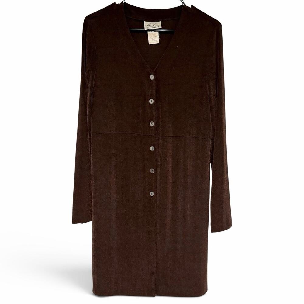 VINTAGE KATHIE LEE COLLECTION Button Down Tunic Cardigan Size Large Brown